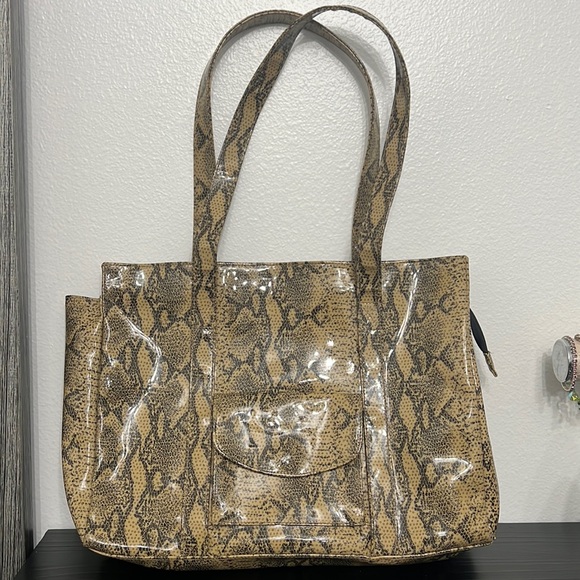 Timmy Woods Vintage Snake faux print Python Polyurethane? Large Purse Bag Tote - Picture 1 of 11